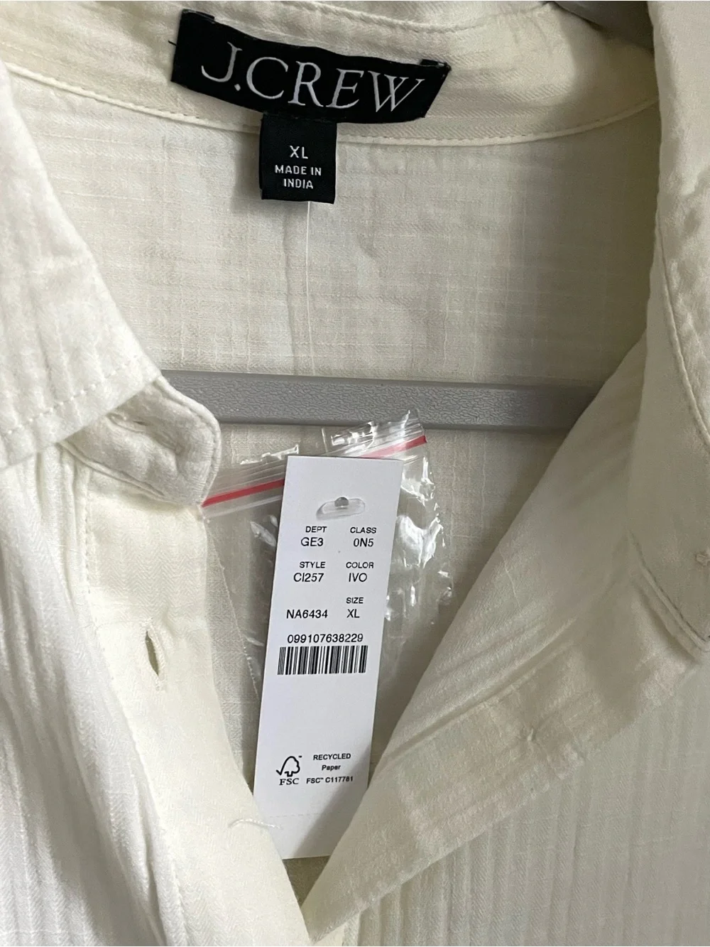 NWT J. Crew ivory shortsleeve buttonfront coverup beach vacation resort sz XL
